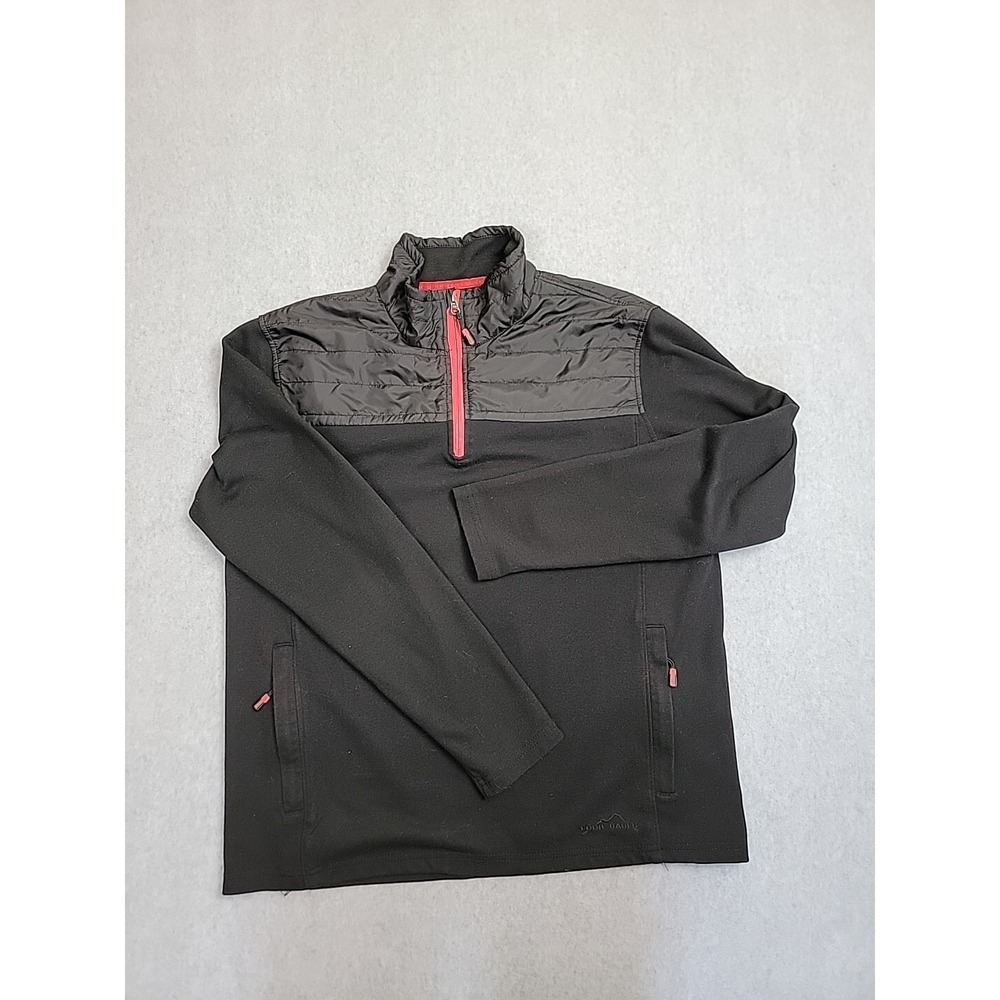 Eddie Bauer Quarter Zip Pullover Mens L Black Hybrid Quilted Mock Neck Active